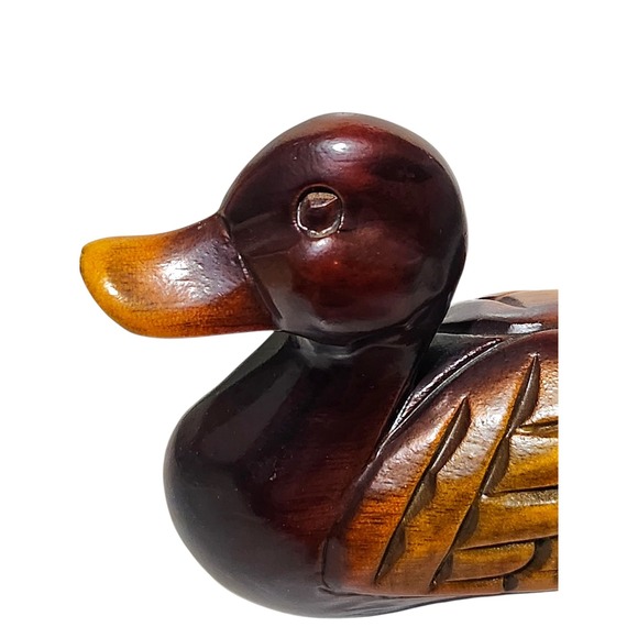 Hand Carved Solid Wooden Duck Figurine Vintage Decor Stained Hunting Rustic - Picture 10 of 13